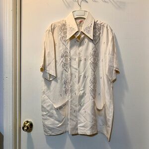 Vintage Double Red Horse Hand Embroidered Men’s Pure Silk Shirt Size L-16-16 1/2